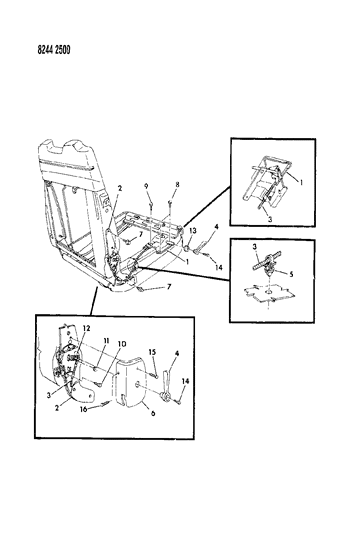 1988 Chrysler Fifth Avenue Reclining Front Seat & Seat Back Release Diagram