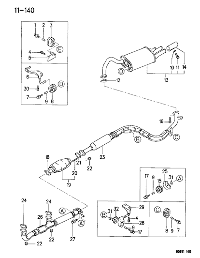 1995 Dodge Avenger Exhaust Pipe & Muffler Diagram 1