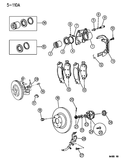 1994 Dodge Shadow Brakes, Front Diagram