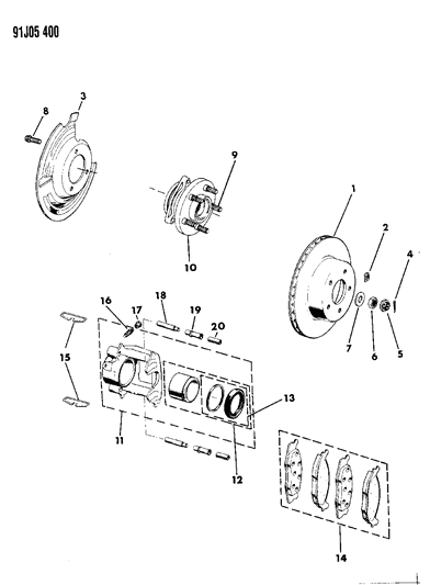 1991 Jeep Wrangler Brakes, Front Diagram