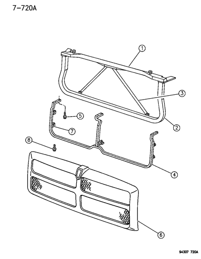 1994 Dodge Ram 1500 Grille & Related Parts Diagram