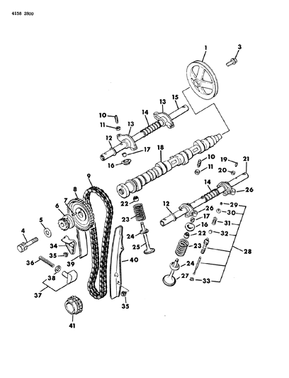 1984 Chrysler Executive Sedan Camshaft, Valves, Timing Chain & Related Parts Diagram