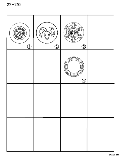 1996 Dodge Dakota Caps & Covers, Wheel Diagram