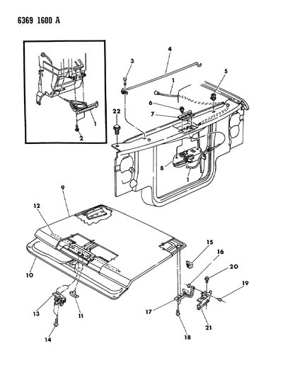 1987 Dodge Dakota Hood & Hood Release Diagram