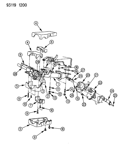 1993 Chrysler Town & Country Column, Steering, Upper And Lower Diagram