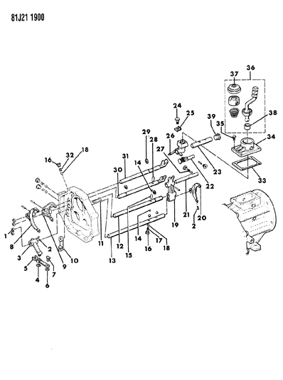 1985 Jeep Cherokee Shift Forks, Rails And Shafts Diagram 1