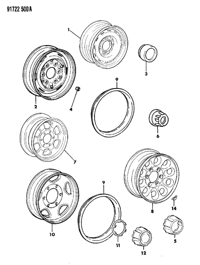 1991 Dodge Ram 50 Wheels & Covers Diagram