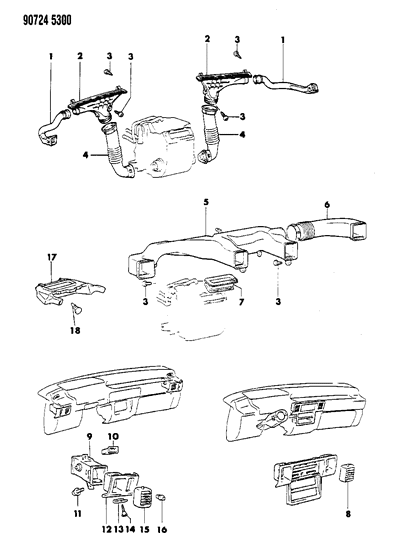 1990 Dodge Ram 50 Air Ducts & Outlets Diagram