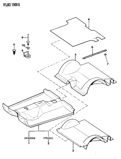 1992 Jeep Cherokee Bracket Foot Rest Diagram for 55115067