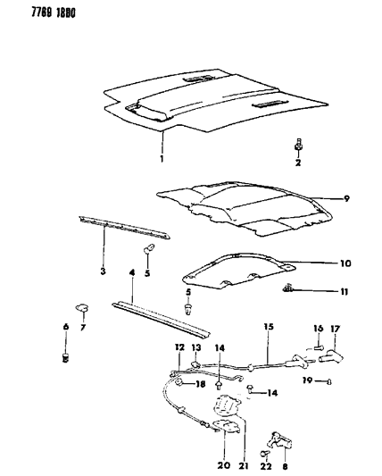 1988 Chrysler Conquest Hood & Hood Release Diagram