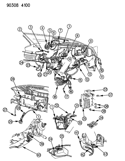 1991 Dodge W150 Wiring - Instrument Panel Diagram