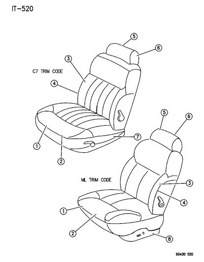 1994 Dodge Intrepid Seat - Front Diagram