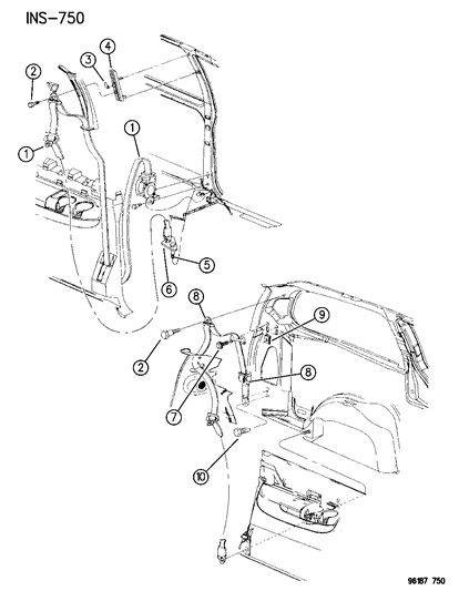 1996 Dodge Caravan Seat Belt 1st Rear Outer Diagram for GK37SJK