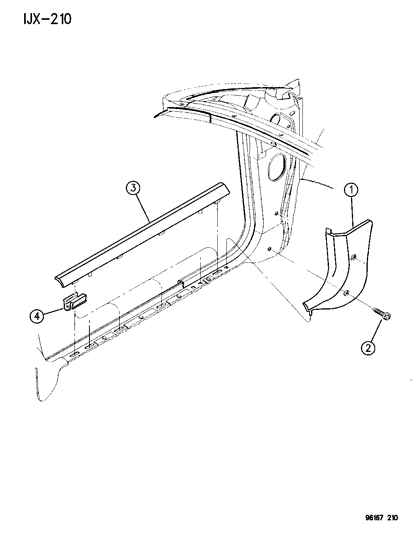 1996 Chrysler Sebring Convertible Cowl Panels & Scuff Plates Diagram 2