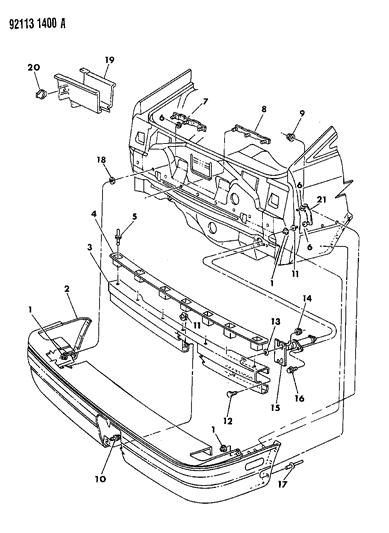 1992 Dodge Daytona Fascia, Rear Diagram