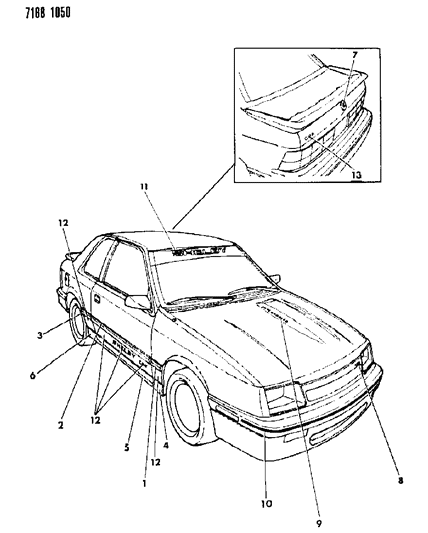 1987 Dodge Shadow Ground Effects Package - Exterior View Diagram