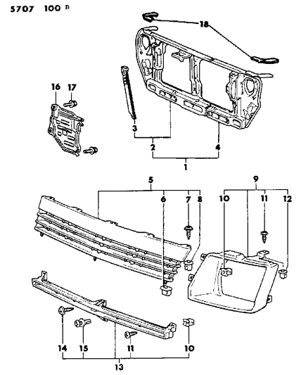 1985 Dodge Colt Grille & Related Parts Diagram