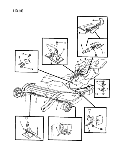 1988 Dodge Omni Lever & Cables, Parking Brake Diagram