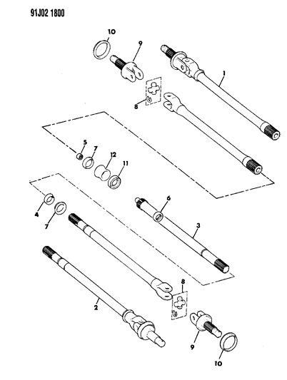 1991 Jeep Comanche Shafts - Front Axle Diagram 1