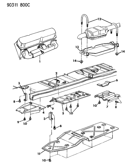 1992 Dodge Ram Wagon Heat Shields - Upper - Exhaust Diagram