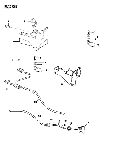 1992 Jeep Wrangler Washer System Windshield & Rear Diagram