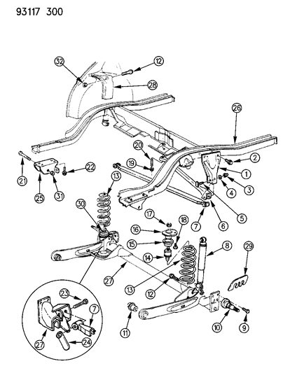 1993 Chrysler LeBaron Suspension - Rear Diagram