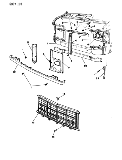 1986 Dodge Ram Van Grille & Related Parts Diagram