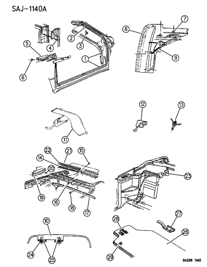 1994 Chrysler LeBaron Rail, Header And Latch Assembly Diagram