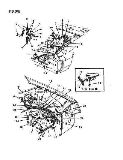 1989 Dodge Spirit Plumbing - A/C & Heater Diagram 1