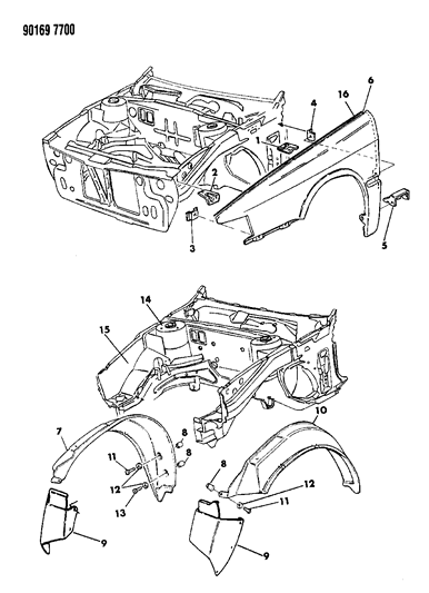 1990 Chrysler TC Maserati Fender & Shield Diagram