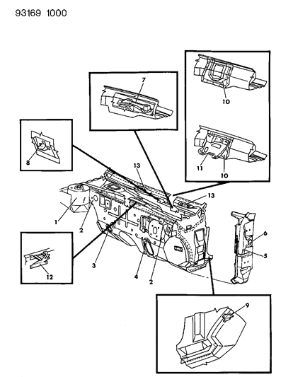 1993 Dodge Shadow Bracket & Plugs Cowl Diagram