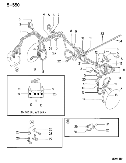 1996 Dodge Stealth Brake Lines & Hoses, Front Diagram 1