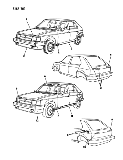 1986 Dodge Omni Tape Stripes & Decals - Exterior View Diagram 4