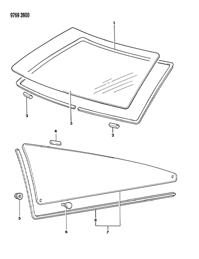 1989 Chrysler Conquest Glass - Windshield & Quarter Diagram