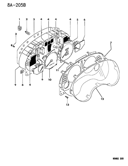 1996 Dodge Avenger Cluster, Instrument Panel Diagram