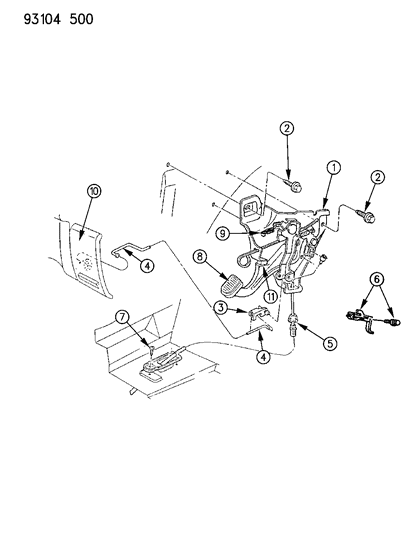 1993 Dodge Dynasty Handle-Instrument Panel Parking Brake Release Diagram for P405JS8