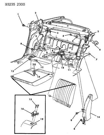 1993 Chrysler LeBaron Sedan Rear Fold Down Seat Diagram