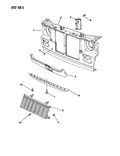 1988 Dodge Omni Grille & Related Parts Diagram