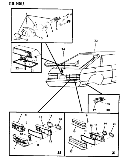 1987 Dodge Charger Lamps & Wiring - Rear Diagram 1