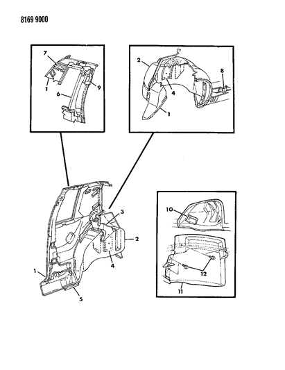 1988 Dodge Aries Quarter Inside & Wheelhouse Outer Panel Diagram 1