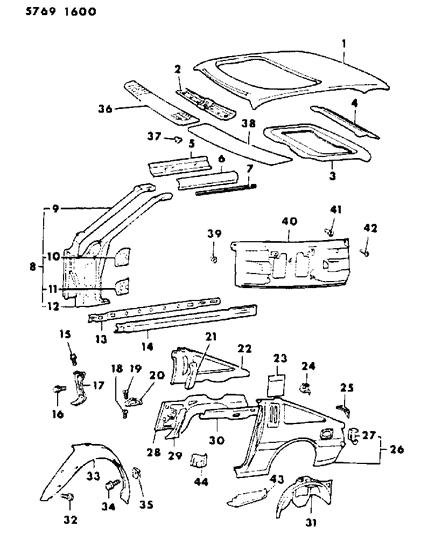 1986 Dodge Conquest Panel-Quarter, Rear Lower Inner LH Diagram for MB506827