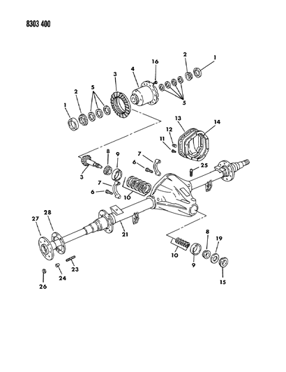 1988 Dodge Ram Van Axle, Rear Diagram 1