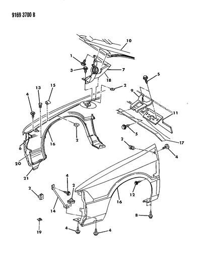 1989 Dodge Spirit Fender & Fender Brace Diagram