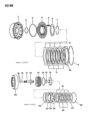 1989 Dodge Diplomat Clutch, Front & Rear With Gear Train Diagram 1
