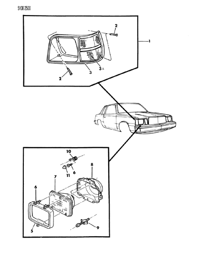 1985 Dodge Lancer Lamps - Front Diagram 2