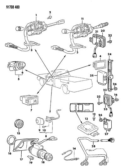 1991 Dodge Ram 50 Switches & Electrical Controls Diagram