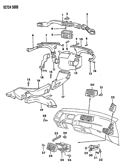 1994 Dodge Colt Air Ducts & Outlets Diagram 1