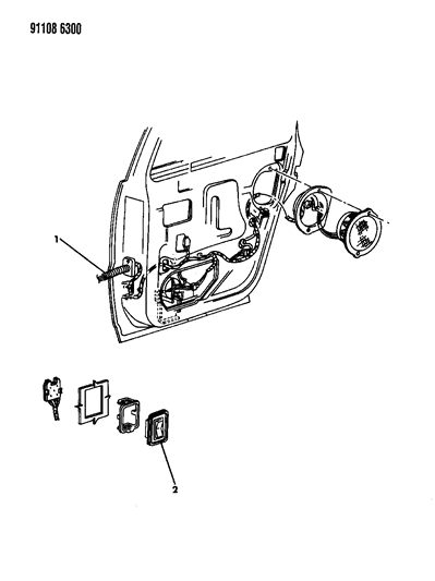 1991 Chrysler LeBaron Sedan Wiring & Switches - Rear Door Diagram