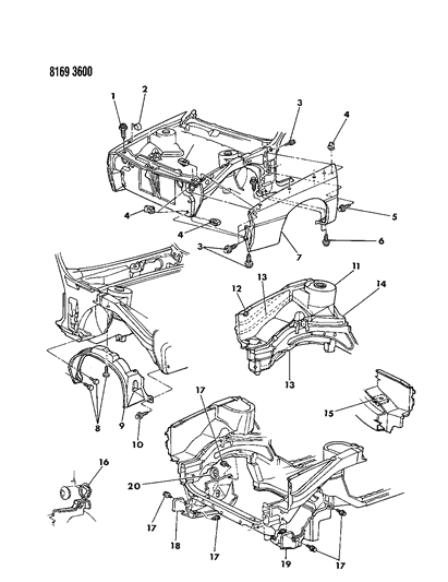 1988 Chrysler LeBaron Premium Fender & Shield Diagram