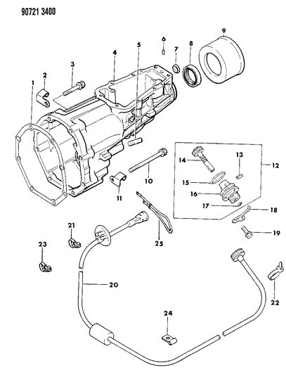 1990 Dodge Ram 50 Extension, Speedometer Cable & Pinion Diagram